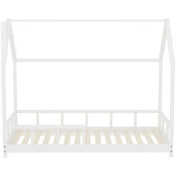 Livingandhome White Solid Pine Wood Frame House Double Kids Bedstead 11 Livingandhome White Solid Pine Wood Frame House Double Kids Bedstead -Children Furniture Store 76194361 5