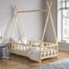 Livingandhome Kid Premium Wood House Bed Frame With Fence -Children Furniture Store 76194370 1