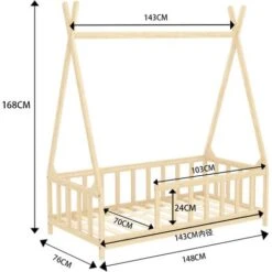 Livingandhome Kid Premium Wood House Bed Frame With Fence -Children Furniture Store 76194370 5