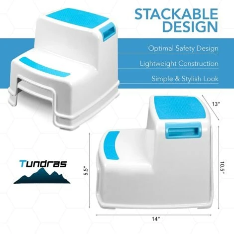Two Step Kids Step Stools , Blue - Child, Toddler Safety Steps For Bathroom, Kitchen And Toilet Potty Training - Non Slip Feet, Textured Friction Grip, 5 Two Step Kids Step Stools , Blue - Child, Toddler Safety Steps For Bathroom, Kitchen And Toilet Potty Training - Non Slip Feet, Textured Friction Grip, - Image 3