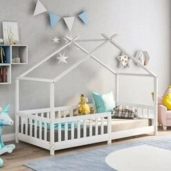 House Bed With Storage Shelf And Two Large Drawers With Storage Space And Fireplace Shape For Children's And Teenagers' Rooms (without Mattress) (white 2 Drawers, 90 X 200 Cm)