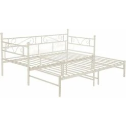 Single Metal Sofa Bed Day Bed With Trundle Bed, Can Be Extended From 95-177 Cm, White
