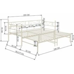 Single Metal Sofa Bed Day Bed With Trundle Bed, Can Be Extended From 95-177 Cm, White -Children Furniture Store 76957157 4