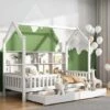Cot With Multifunctional Storage Shelf And 2 Large Drawers With Storage Space And Chimney Shape 90 X 200 Cm (white + Bookcase 90 X 200 Cm) -Children Furniture Store 76957188 1