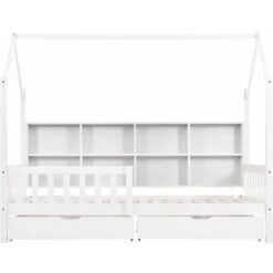Cot With Multifunctional Storage Shelf And 2 Large Drawers With Storage Space And Chimney Shape 90 X 200 Cm (white + Bookcase 90 X 200 Cm) -Children Furniture Store 76957188 4