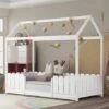 House Bed 90x200 Cm - Versatile Wooden Bed For Boys And Girls - With Fall Protection And Slatted Frame - White (without Mattress) -Children Furniture Store 76957230 1
