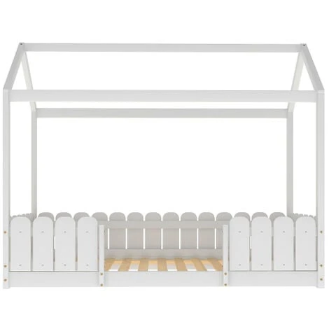 House Bed 90x200 Cm - Versatile Wooden Bed For Boys And Girls - With Fall Protection And Slatted Frame - White (without Mattress) 5 House Bed 90x200 Cm - Versatile Wooden Bed For Boys And Girls - With Fall Protection And Slatted Frame - White (without Mattress) - Image 3