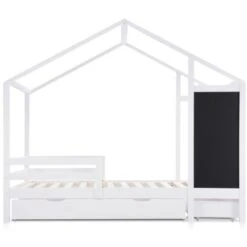 Children's Bed Bed 90 X 200 Cm, Wooden Bed With Table And 2 Drawers, Solid Wood With Fence And Slatted Frame, White (without Mattress) 9 Children's Bed Bed 90 X 200 Cm, Wooden Bed With Table And 2 Drawers, Solid Wood With Fence And Slatted Frame, White (without Mattress) -Children Furniture Store 76957276 3
