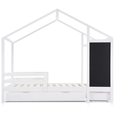 Children's Bed Bed 90 X 200 Cm, Wooden Bed With Table And 2 Drawers, Solid Wood With Fence And Slatted Frame, White (without Mattress) 5 Children's Bed Bed 90 X 200 Cm, Wooden Bed With Table And 2 Drawers, Solid Wood With Fence And Slatted Frame, White (without Mattress) - Image 3