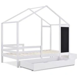 Children's Bed Bed 90 X 200 Cm, Wooden Bed With Table And 2 Drawers, Solid Wood With Fence And Slatted Frame, White (without Mattress) 10 Children's Bed Bed 90 X 200 Cm, Wooden Bed With Table And 2 Drawers, Solid Wood With Fence And Slatted Frame, White (without Mattress) -Children Furniture Store 76957276 4