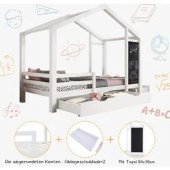 Children's Bed Bed 90 X 200 Cm, Wooden Bed With Table And 2 Drawers, Solid Wood With Fence And Slatted Frame, White (without Mattress) 11 Children's Bed Bed 90 X 200 Cm, Wooden Bed With Table And 2 Drawers, Solid Wood With Fence And Slatted Frame, White (without Mattress) -Children Furniture Store 76957276 5