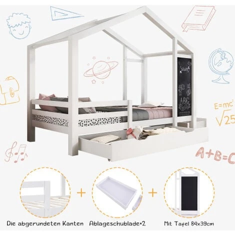 Children's Bed Bed 90 X 200 Cm, Wooden Bed With Table And 2 Drawers, Solid Wood With Fence And Slatted Frame, White (without Mattress) 7 Children's Bed Bed 90 X 200 Cm, Wooden Bed With Table And 2 Drawers, Solid Wood With Fence And Slatted Frame, White (without Mattress) - Image 5