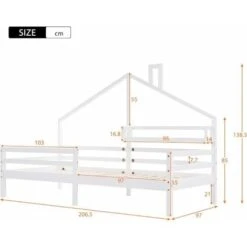 Children's Bed, Beautiful House Bed, Made Of Solid Wood With Fence And Slatted Frame, With Storage Shelf, Fireplace Shape For Children's And Teenagers' Rooms (White, 90 X 200 Cm) 9 Children's Bed, Beautiful House Bed, Made Of Solid Wood With Fence And Slatted Frame, With Storage Shelf, Fireplace Shape For Children's And Teenagers' Rooms (White, 90 X 200 Cm) -Children Furniture Store 76957313 3