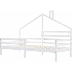 Children's Bed, Beautiful House Bed, Made Of Solid Wood With Fence And Slatted Frame, With Storage Shelf, Fireplace Shape For Children's And Teenagers' Rooms (White, 90 X 200 Cm) 11 Children's Bed, Beautiful House Bed, Made Of Solid Wood With Fence And Slatted Frame, With Storage Shelf, Fireplace Shape For Children's And Teenagers' Rooms (White, 90 X 200 Cm) -Children Furniture Store 76957313 5