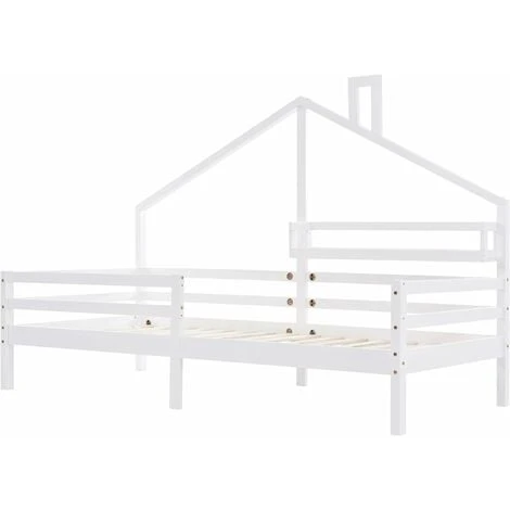 Children's Bed, Beautiful House Bed, Made Of Solid Wood With Fence And Slatted Frame, With Storage Shelf, Fireplace Shape For Children's And Teenagers' Rooms (White, 90 X 200 Cm) 7 Children's Bed, Beautiful House Bed, Made Of Solid Wood With Fence And Slatted Frame, With Storage Shelf, Fireplace Shape For Children's And Teenagers' Rooms (White, 90 X 200 Cm) - Image 5