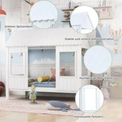 House Bed, Baby Bed, Day Bed With 2 Windows, Pine Frames, MDF Roof, White (200x90cm) -Children Furniture Store 76957338 3