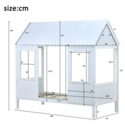 House Bed, Baby Bed, Day Bed With 2 Windows, Pine Frames, MDF Roof, White (200x90cm) -Children Furniture Store 76957338 4