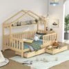 Wooden Colored Children's Bed, Bed House Bed With Drawers, Solid Wood With Slatted Frame, Pine Wood House Bed, Children's And Youth Room, 90x200 -Children Furniture Store 76957515 1