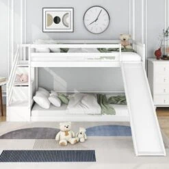 Bunk Bed With Stairs And Slide Children Bed With Drawer 90x190cm, White