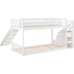 Bunk Bed With Stairs And Slide Children Bed With Drawer 90x190cm, White 9 Bunk Bed With Stairs And Slide Children Bed With Drawer 90x190cm, White -Children Furniture Store 77629317 3