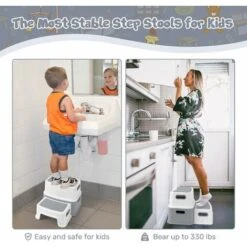 Devenirriche-Children's Step Stool, Children's Stool, Children's Stool 2 Step Non-Slip Toddler Step Stool For Bathroom / Potty Training / Kitchen -Children Furniture Store 77697247 3