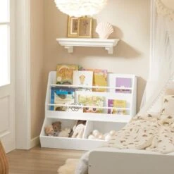 SoBuy Children Kids Bookcase Book Shelf Toy Shelf Storage Display Shelf With 2 Shelves And 2 Storage Compartments,KMB56-W -Children Furniture Store 77768777 4