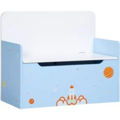 ZONEKIZ 2 In 1 Wooden Kids Storage Bench, Toy Box W/ Safety Rod - Blue