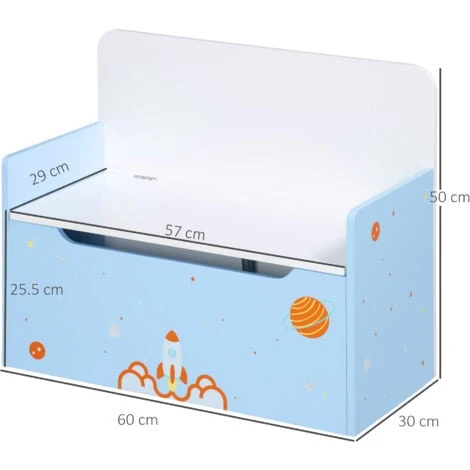 ZONEKIZ 2 In 1 Wooden Kids Storage Bench, Toy Box W/ Safety Rod - Blue 4 ZONEKIZ 2 In 1 Wooden Kids Storage Bench, Toy Box W/ Safety Rod - Blue - Image 2