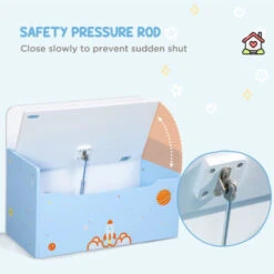 ZONEKIZ 2 In 1 Wooden Kids Storage Bench, Toy Box W/ Safety Rod - Blue 11 ZONEKIZ 2 In 1 Wooden Kids Storage Bench, Toy Box W/ Safety Rod - Blue -Children Furniture Store 78946891 5