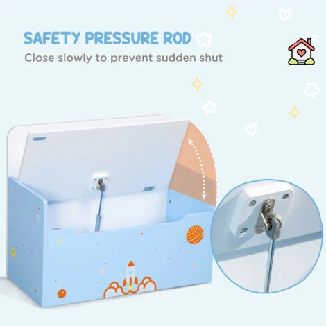 ZONEKIZ 2 In 1 Wooden Kids Storage Bench, Toy Box W/ Safety Rod - Blue 7 ZONEKIZ 2 In 1 Wooden Kids Storage Bench, Toy Box W/ Safety Rod - Blue - Image 5