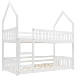 Bunk Bed House Bed Kid Bed 3FT Single Bed Wooden Bed Frame For Kids With Ladder And Guard Rail 90x190 Cm White 9 Bunk Bed House Bed Kid Bed 3FT Single Bed Wooden Bed Frame For Kids With Ladder And Guard Rail 90x190 Cm White -Children Furniture Store 79387313 3