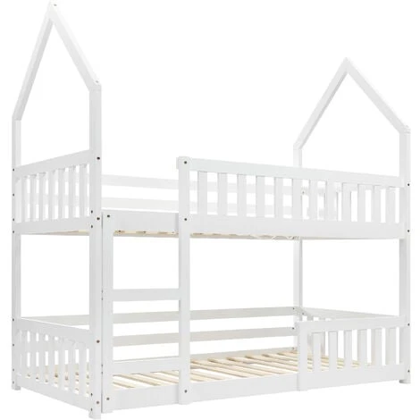 Bunk Bed House Bed Kid Bed 3FT Single Bed Wooden Bed Frame For Kids With Ladder And Guard Rail 90x190 Cm White 5 Bunk Bed House Bed Kid Bed 3FT Single Bed Wooden Bed Frame For Kids With Ladder And Guard Rail 90x190 Cm White - Image 3
