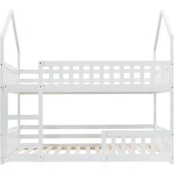 Bunk Bed House Bed Kid Bed 3FT Single Bed Wooden Bed Frame For Kids With Ladder And Guard Rail 90x190 Cm White 10 Bunk Bed House Bed Kid Bed 3FT Single Bed Wooden Bed Frame For Kids With Ladder And Guard Rail 90x190 Cm White -Children Furniture Store 79387313 4