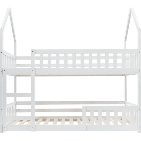 Bunk Bed House Bed Kid Bed 3FT Single Bed Wooden Bed Frame For Kids With Ladder And Guard Rail 90x190 Cm White 6 Bunk Bed House Bed Kid Bed 3FT Single Bed Wooden Bed Frame For Kids With Ladder And Guard Rail 90x190 Cm White - Image 4