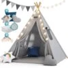 Spielwerk Children's Teepee Tent Fairy Lights Kid's 2.5cm Floor Play Mat 3 Pillows Cotton Carry Bag Tipi Playhouse Indoor 120x120x160cm Wigwam Blue 1 Spielwerk Children's Teepee Tent Fairy Lights Kid's 2.5cm Floor Play Mat 3 Pillows Cotton Carry Bag Tipi Playhouse Indoor 120x120x160cm Wigwam Blue -Children Furniture Store 79598954 1