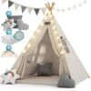 Spielwerk Children's Teepee Tent Fairy Lights Kid's 2.5cm Floor Play Mat 3 Pillows Cotton Carry Bag Tipi Playhouse Indoor 120x120x160cm Wigwam White 1 Spielwerk Children's Teepee Tent Fairy Lights Kid's 2.5cm Floor Play Mat 3 Pillows Cotton Carry Bag Tipi Playhouse Indoor 120x120x160cm Wigwam White -Children Furniture Store 79598955 1