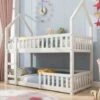 Children Bunk Bed, Twin Sleeper Bed With Ladder, 3 Ft Solid Wood Frame Single Bed, For Boy Girl Kids Bedroom Furniture 90 X 190 Cm White -Children Furniture Store 79835053 1
