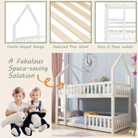 Children Bunk Bed, Twin Sleeper Bed With Ladder, 3 Ft Solid Wood Frame Single Bed, For Boy Girl Kids Bedroom Furniture 90 X 190 Cm White 4 Children Bunk Bed, Twin Sleeper Bed With Ladder, 3 Ft Solid Wood Frame Single Bed, For Boy Girl Kids Bedroom Furniture 90 X 190 Cm White - Image 2