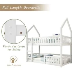 Children Bunk Bed, Twin Sleeper Bed With Ladder, 3 Ft Solid Wood Frame Single Bed, For Boy Girl Kids Bedroom Furniture 90 X 190 Cm White 9 Children Bunk Bed, Twin Sleeper Bed With Ladder, 3 Ft Solid Wood Frame Single Bed, For Boy Girl Kids Bedroom Furniture 90 X 190 Cm White -Children Furniture Store 79835053 3