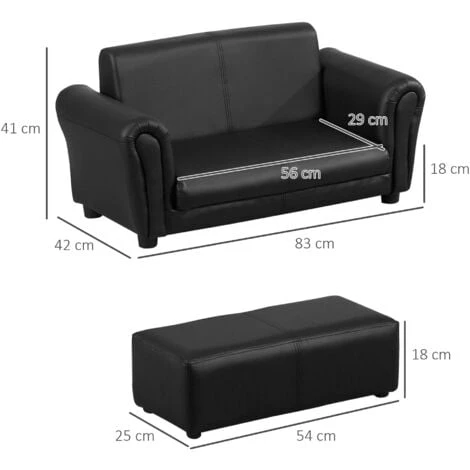 HOMCOM 2 Seater Toddler Chair Kids Twin Sofa Double Seat Armchair W/ Footstool Black 4 HOMCOM 2 Seater Toddler Chair Kids Twin Sofa Double Seat Armchair W/ Footstool Black - Image 2