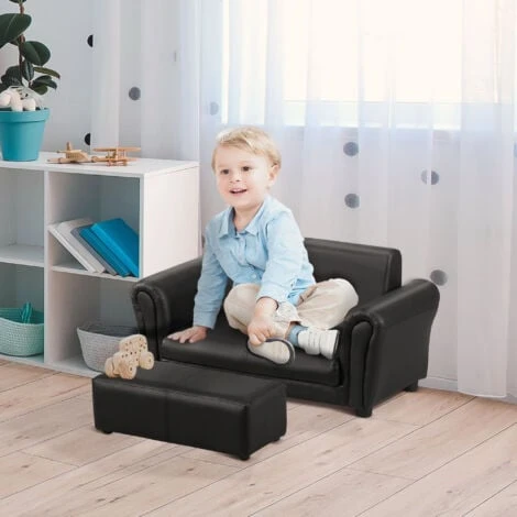 HOMCOM 2 Seater Toddler Chair Kids Twin Sofa Double Seat Armchair W/ Footstool Black 5 HOMCOM 2 Seater Toddler Chair Kids Twin Sofa Double Seat Armchair W/ Footstool Black - Image 3