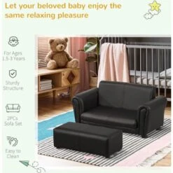 HOMCOM 2 Seater Toddler Chair Kids Twin Sofa Double Seat Armchair W/ Footstool Black 11 HOMCOM 2 Seater Toddler Chair Kids Twin Sofa Double Seat Armchair W/ Footstool Black -Children Furniture Store 8000844 5