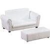 HOMCOM 2 Seater Toddler Chair Kids Twin Sofa Double Seat Armchair W/ Footstool White -Children Furniture Store 8000881 1