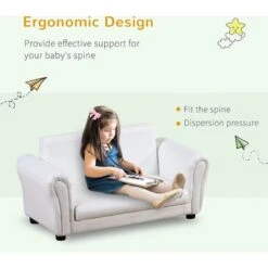 HOMCOM 2 Seater Toddler Chair Kids Twin Sofa Double Seat Armchair W/ Footstool White -Children Furniture Store 8000881 4