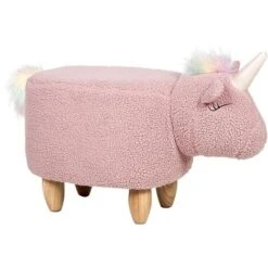 Modern Fabric Stool Nursery Children Room Solid Wood Legs Animal Pink Unicorn