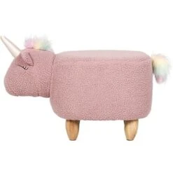 Modern Fabric Stool Nursery Children Room Solid Wood Legs Animal Pink Unicorn -Children Furniture Store 80145173 4