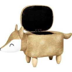 Modern Velvet Stool Orange Upholstery Storage Children Solid Wood Animal Fox -Children Furniture Store 80145229 4
