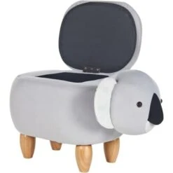 Modern Velvet Stool Grey Upholstery Storage Children Solid Wood Animal Coala -Children Furniture Store 80145238 4