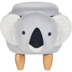 Modern Velvet Stool Grey Upholstery Storage Children Solid Wood Animal Coala -Children Furniture Store 80145238 5