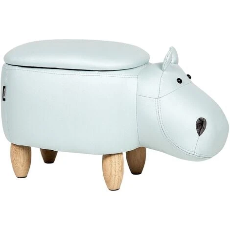 Modern Faux Leather Stool Light Blue Upholstery Storage Solid Wood Animal Hippo 3 Modern Faux Leather Stool Light Blue Upholstery Storage Solid Wood Animal Hippo